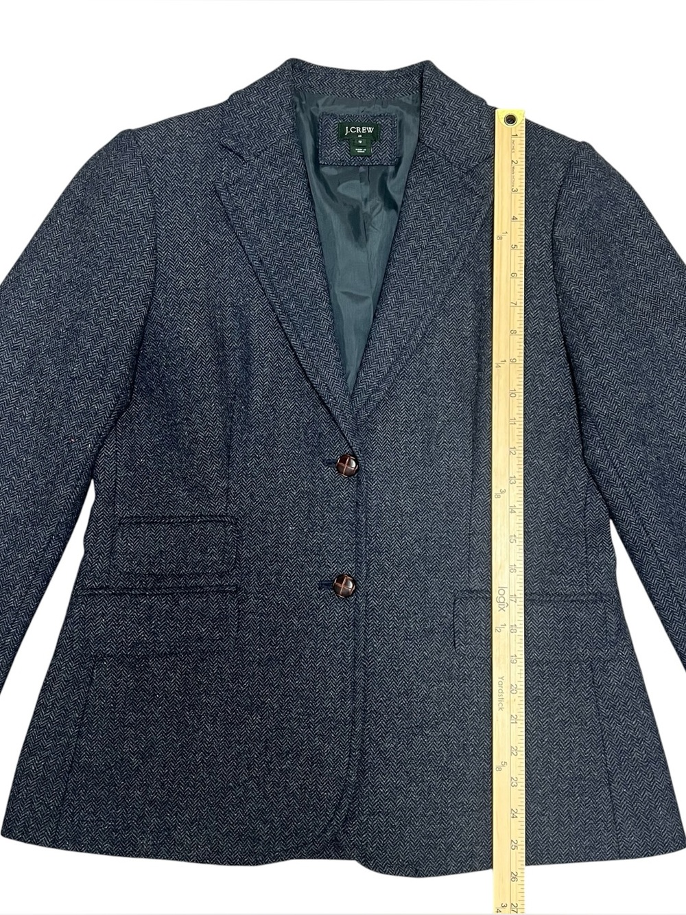 J.Crew Navy Herringbone Wool Blend Blazer Size 12 Preppy - Picture 9 of 16